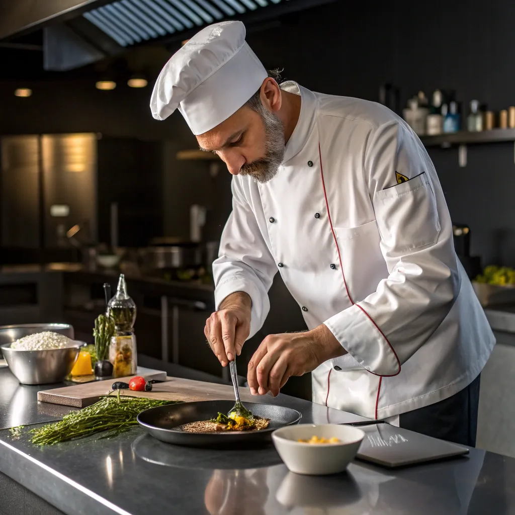 Professional chef demonstrating a cooking technique
